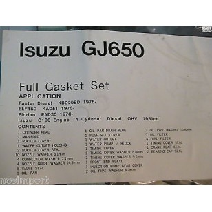 Isuzu ELF 150 Diesel C-190     FULL Engine Gasket Set     1981