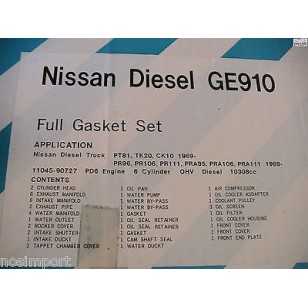 Datsun Nissan DIESEL 6-Cylinder PT PT Truck Bus FULL Engine Gasket Set 1969-1975