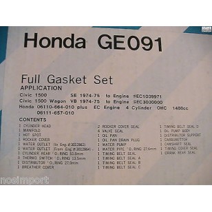 Honda Civic 1488cc  EC   FULL Engine Gasket Set  non-US   1974-1975